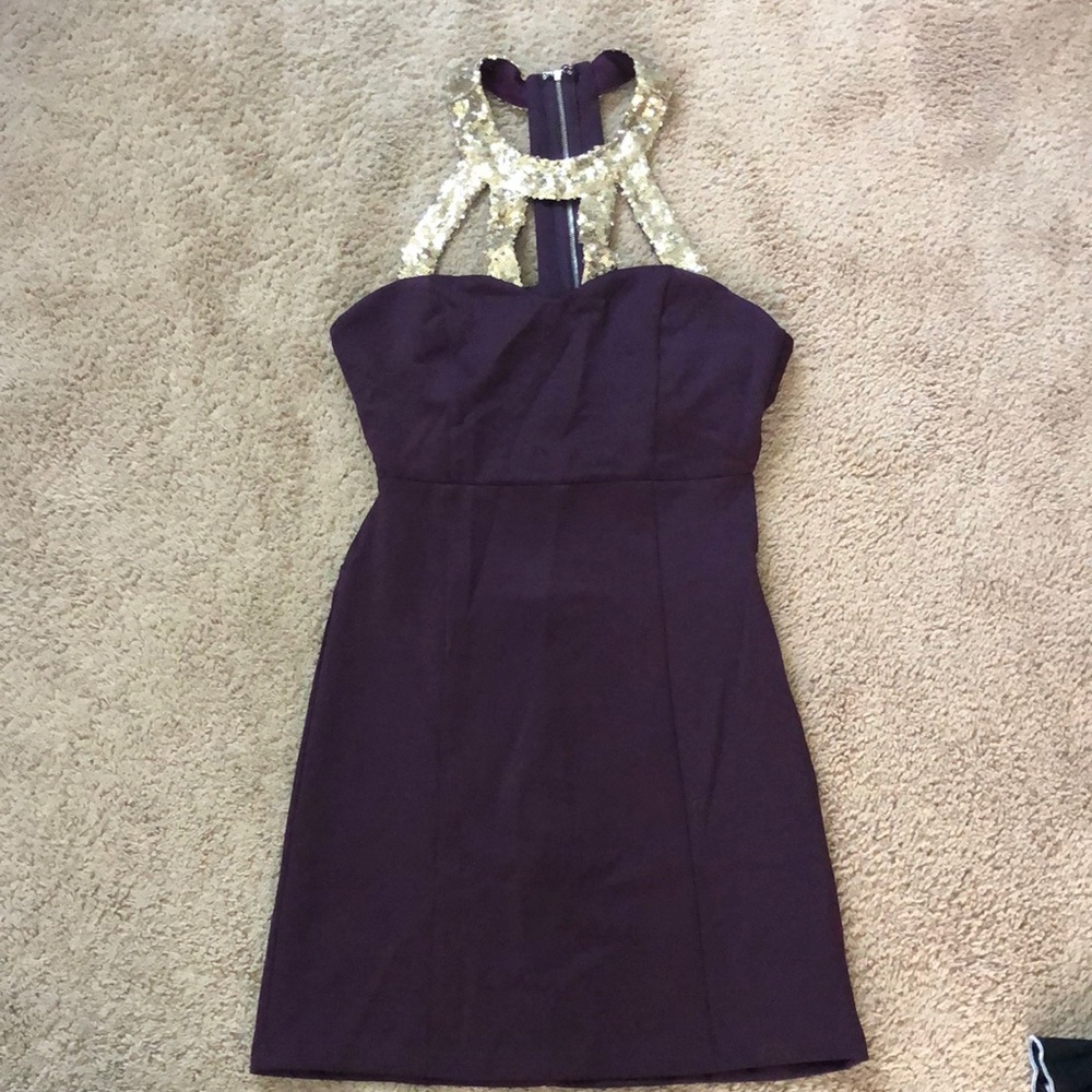 Eggplant and gold cutout dress homecoming